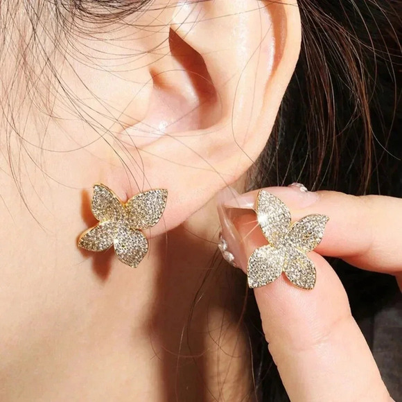 Women's Copper Butterfly-Shaped Stud Earrings - Picture 2 of 5